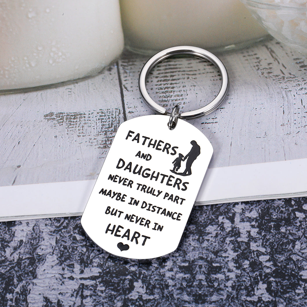 AMBREGRISSUN Gifts for Dad from Daughter Fathers Day keychain Christmas Birthday Valentine Day for Father Dad Papa from Daughter Graduation Farewell Gift for Him Fathers and Daughters Never Truly Part