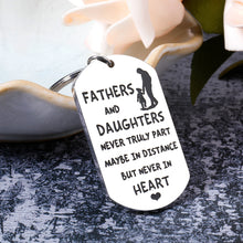 Load image into Gallery viewer, AMBREGRISSUN Gifts for Dad from Daughter Fathers Day keychain Christmas Birthday Valentine Day for Father Dad Papa from Daughter Graduation Farewell Gift for Him Fathers and Daughters Never Truly Part
