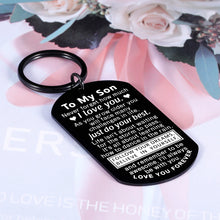 Load image into Gallery viewer, AMBREGRISSUN Inspiration Gifts for Son Teen Boy from Mom Dad To My Son Keychain Christmas Stocking Stuffer for Teen Boys Birthday Graduation Valentine&#39;s Day for Him Men Encourage Gifts I Love You Son
