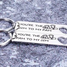 Load image into Gallery viewer, 2pcs You Are The Pam to My Jim Keychain Boyfriend Girlfriend Couples Anniversary Valentines Christmas Gifts Pres My Jim Keyring Set The Office TV Show Inspired Gift for Husband Wife Him Her
