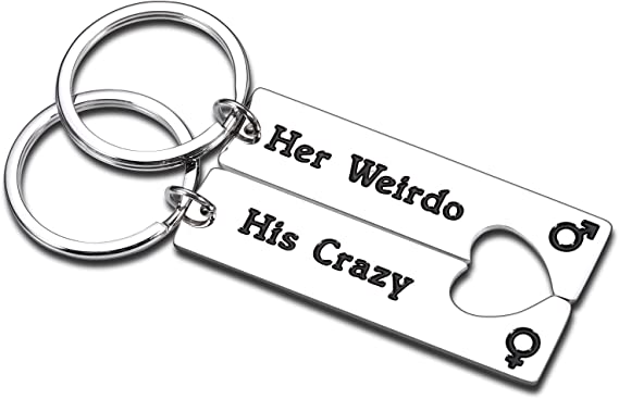 2pcs Couples Keychains His Crazy Her Weirdo Valentines Day Gifts for Him Her Boyfriend Girlfriend Husband Wife Christmas Wedding Anniversary Birthday Engagement Gifts Matching Heart Keyring Jewelry