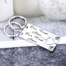 Load image into Gallery viewer, 2PCS First Home New Home Keychain Housewarming Gift for New Home Owners New House Couple Son Daughter Wedding Realtor Closing Gifts for Her Him Moving in Key Chain from Real Estate Agent
