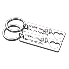 Load image into Gallery viewer, 2pcs You Are The Pam to My Jim Keychain Boyfriend Girlfriend Couples Anniversary Valentines Christmas Gifts Pres My Jim Keyring Set The Office TV Show Inspired Gift for Husband Wife Him Her
